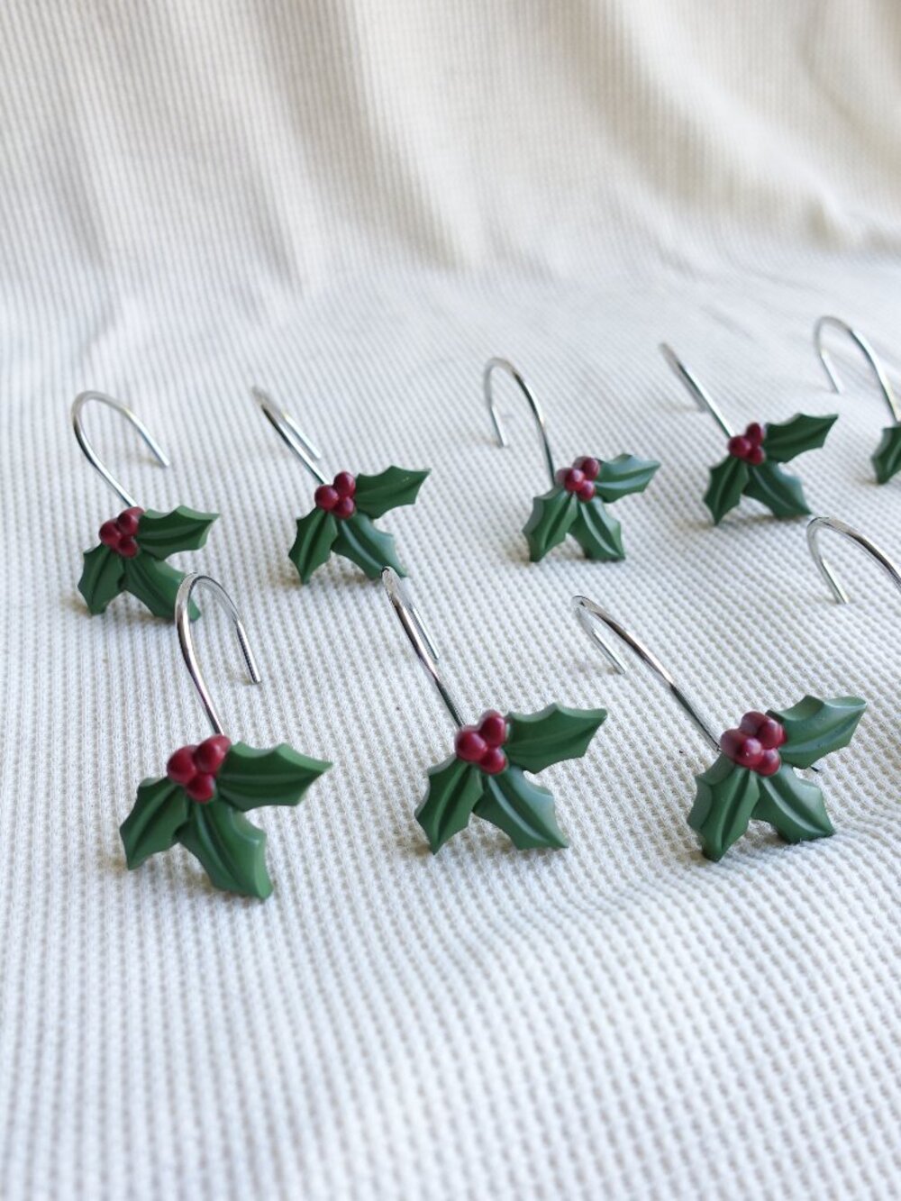Christmas Holly Mistletoe Shower Curtain Hooks - Set of 12